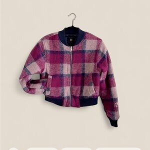 House of Harlow 1960 Pink and Blue Plaid Bomber Jacket